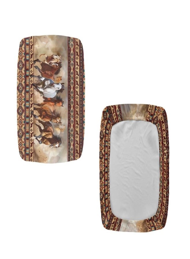 أغطية مقاعد مستطيلة ناعمة قابلة للتمدد بنقشة حصان هندسية مستوحاة من قبيلة تالايتوس الأزتيكية، مناسبة لكراسي البار والمطابخ، عبوة من قطعتين. - Image 2